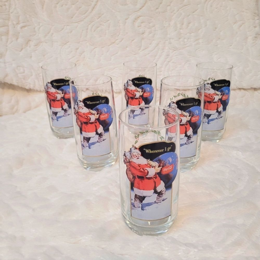 VTG Coca Cola Glasses Set of 6 Haddon Sundblom Santa Claus 1943 Design Series II
